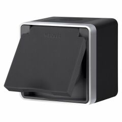  Werkel Розетка влагозащ. с зазем. с защит. крышкой и шторками Gallant черный с серебром W5071234 W5071234