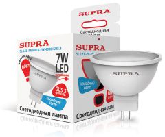 Лампа светодиодная Supra SL-LED-PR-MR16-7W/4000/GU5.3 Рефлектор MR16, мощность 7 Вт, холодный свет, цоколь GU5.3