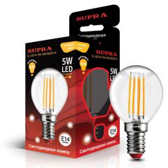 Лампа светодиодная Supra SL-LED-FL-P45-5W/3000/E14 серия Филамент G45, мощность 5 ватт, теплый свет, цоколь Е14