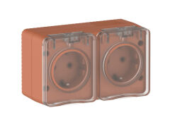  Systeme Electric ATLASDESIGN PROFI IP54 О/У РОЗЕТКА двойная с заземлением со шторками, 16А, ТЕРРАКОТОВЫЙ