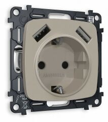 Розетка с заземлением и 2хUSB type A, без рамки Ambrella Volt Quant MO369010