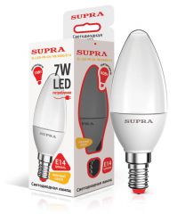 Лампа светодиодная Supra SL-LED-PR-CN-7W/3000/E14 Свеча, мощность 7 Вт, теплый свет, цоколь Е14