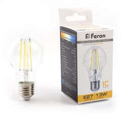 Лампа светодиодная филаментная Feron E27 13W 2700K прозрачная LB-613 38239
