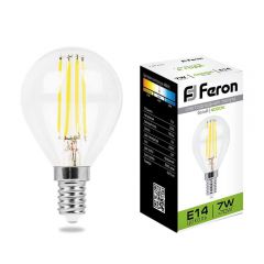 Лампа светодиодная Feron E14 7W 4000K Шар Прозрачная LB-52 25875