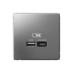  Systeme Electric ARTGALLERY USB РОЗЕТКА A + тип-C 45Вт высокоскор.заряд. QC, PD, механизм, СТАЛЬ