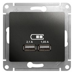  Schneider Electric GLOSSA USB РОЗЕТКА A+A,5В/2,1 А, 2х5В/1,05 А, механизм, АНТРАЦИТ
