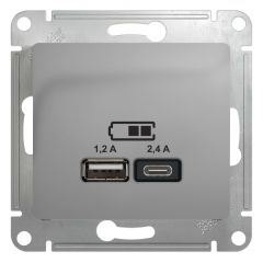  Schneider Electric GLOSSA USB РОЗЕТКА A+С, 5В/2,4А, 2х5В/1,2 А, механизм, АЛЮМИНИЙ