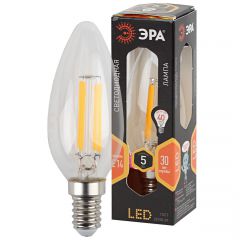 Лампа светодиодная филаментная Эра E14 5W 2700K свеча прозрачная F-LED B35-5W-827-E14