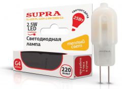 Лампа светодиодная Supra SL-LED-PL-220V-2.5W/3000/G4 капсульная, мощность 2.5 Вт, теплый свет, напряжение 220В, цоколь G4