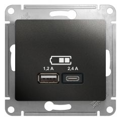  Schneider Electric GLOSSA USB РОЗЕТКА A+С, 5В/2,4А, 2х5В/1,2 А, механизм, АНТРАЦИТ
