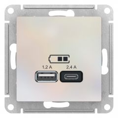  Schneider Electric ATLASDESIGN USB РОЗЕТКА A+С, 5В/2,4А, 2х5В/1,2А, механизм, ЖЕМЧУГ