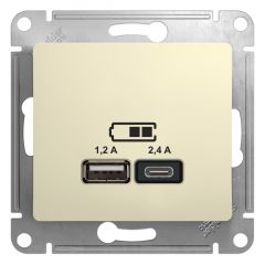  Schneider Electric GLOSSA USB РОЗЕТКА A+С, 5В/2,4А, 2х5В/1,2 А, механизм, БЕЖЕВЫЙ