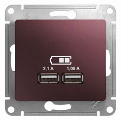  Schneider Electric GLOSSA USB РОЗЕТКА A+A, 5В/2,1 А, 2х5В/1,05 А, механизм, БАКЛАЖАНОВЫЙ