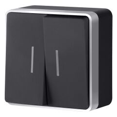  Werkel Выключатель двухклавишный с подсветкой Gallant черный с серебром W5020134 W5020134