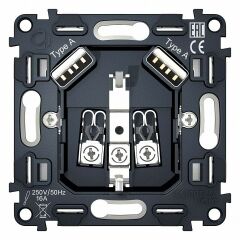 Механизм розетки с заземлением и 2хUSB type A Ambrella Volt Quant VM155