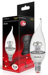 Лампа светодиодная Supra SL-LED-CR-CNW-4W/3000/E14 Свеча на ветру - Кристалл, Угол освещения - 300 гр., мощность 4 Вт, теплый свет, цоколь Е14