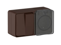  Systeme Electric ATLASDESIGN PROFI IP54 О/У БЛОК: РОЗЕТКА с заземл. со шт., 16А, ВЫКЛЮЧАТЕЛЬ 2-клав., 10АХ, КОРИЧНЕВЫЙ