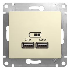  Schneider Electric GLOSSA USB РОЗЕТКА A+A, 5В/2,1 А, 2х5В/1,05 А, механизм, БЕЖЕВЫЙ