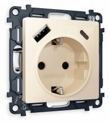 Розетка с заземлением и 2хUSB type A и C, без рамки Ambrella Volt Quant MA310010