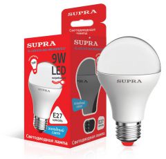 Лампа светодиодная Supra SL-LED-ECO-A60-9W/4000/E27 Тип А60, мощность 9 ватт, холодный свет, цоколь Е27