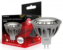 Лампа светодиодная Supra SL-LED-MR16-3W/3000/GU5.3 Рефлектор MR16, мощность 3Вт, теплый свет, цоколь GU5.3
