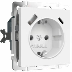  Werkel W1171761/ Розетка с заземлением, шторками и USB тип A+C (белый матовый) W1171761