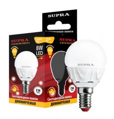 Лампа светодиодная Supra SL-LED-G45-8W/2700/E14-D ДИММИРУЕМАЯ, Тип G45, Мощность 8Вт, Теплый свет, Цоколь Е14