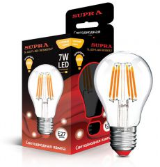 Лампа светодиодная Supra SL-LED-FL-A60-7W/3000/E27 серия Филамент А60, мощность 7 ватт, теплый свет, цоколь Е27