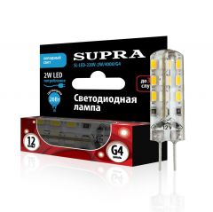Лампа светодиодная Supra SL-LED-220V-2W/4000/G4 мощность 2Вт, холодный свет, напряжение 220В, цоколь G4