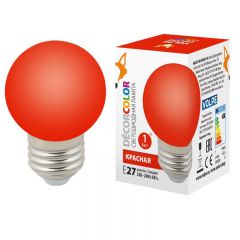 Лампа декоративная светодиодная (UL-00005646) Volpe E27 1W красная LED-G45-1W/RED/E27/FR/С