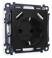 Розетка с заземлением и со шторкой и 2хUSB type A, без рамки Ambrella Volt Quant MA809010