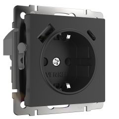  Werkel Розетка с заземлением, шторками и USB тип A+C (черный) W1171708