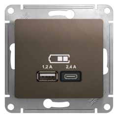  Schneider Electric GLOSSA USB РОЗЕТКА A+С, 5В/2,4А, 2х5В/1,2 А, механизм, ШОКОЛАД
