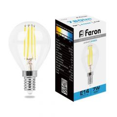 Лампа светодиодная филаментная Feron E14 7W 6400K прозрачная LB-52 38221