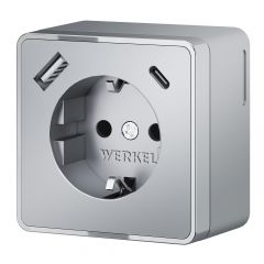  Werkel Розетка с заземлением, шторками и USB тип A+C Gallant (серебряный) W5071706