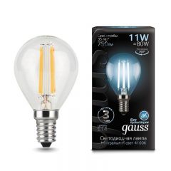  Gauss Лампа светодиодная филаментная E14 11W 4100К прозрачная 105801211