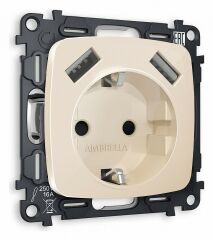 Розетка с заземлением и 2хUSB type A, без рамки Ambrella Volt Quant MO309010