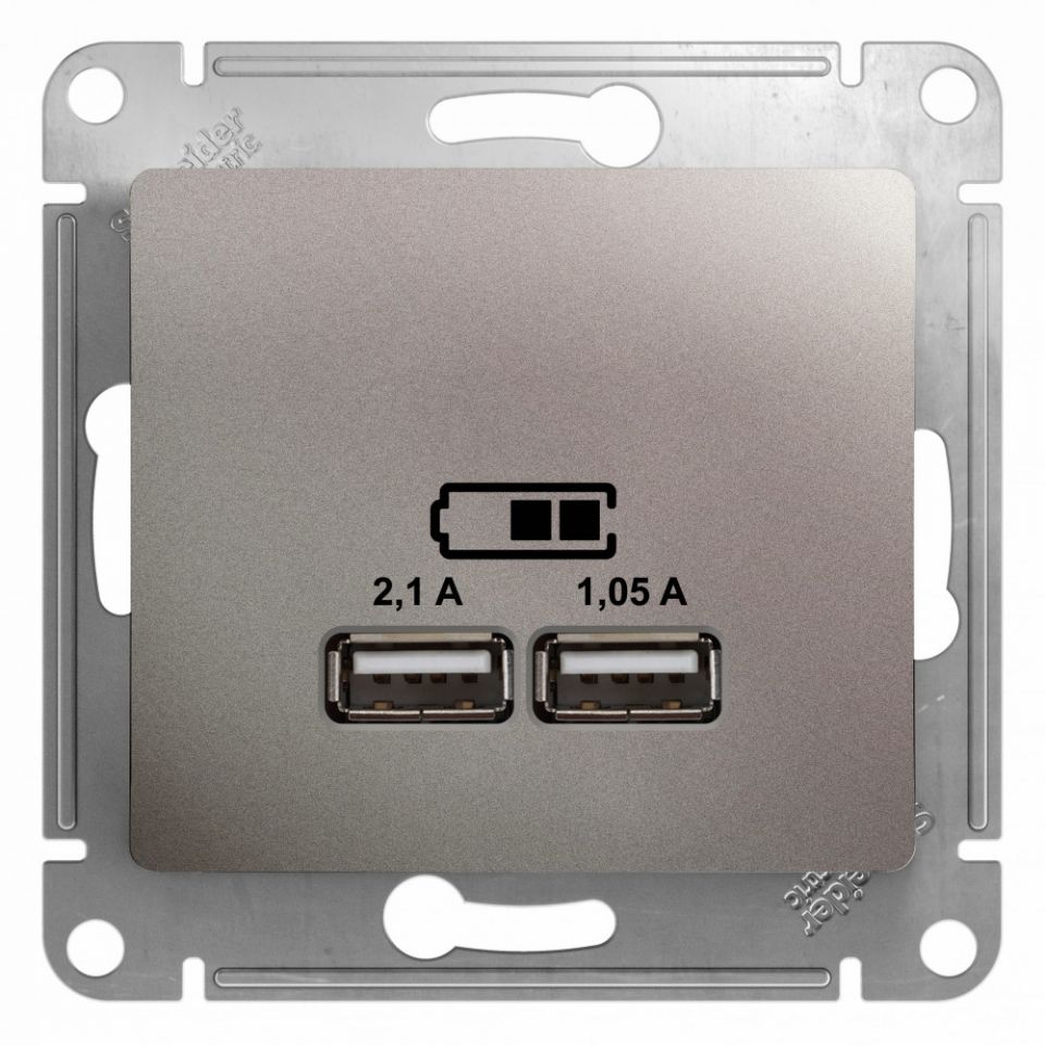  Systeme Electric GLOSSA USB РОЗЕТКА A+A, 5В/2,1 А, 2х5В/1,05 А, механизм, ПЛАТИНА