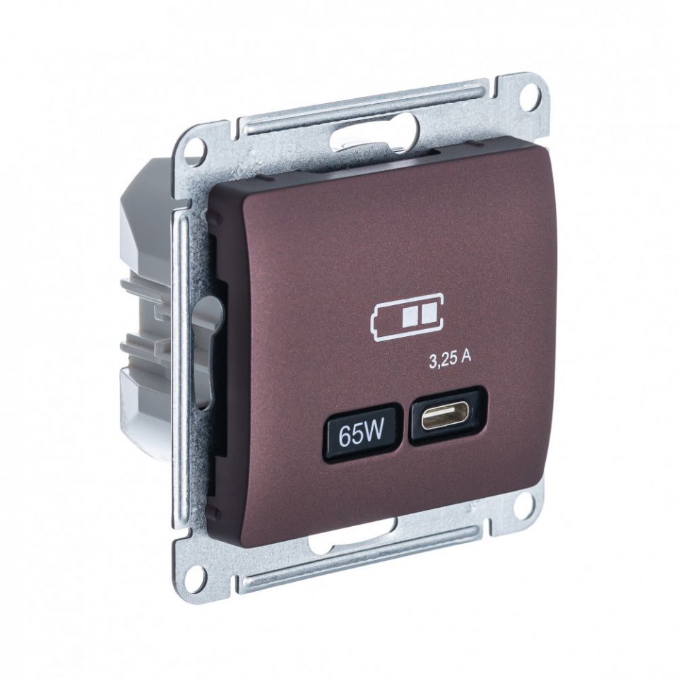  Systeme Electric GLOSSA USB РОЗЕТКА тип-C 65Вт высокоскор.заряд. QC, PD, механизм, БАКЛАЖАНОВЫЙ