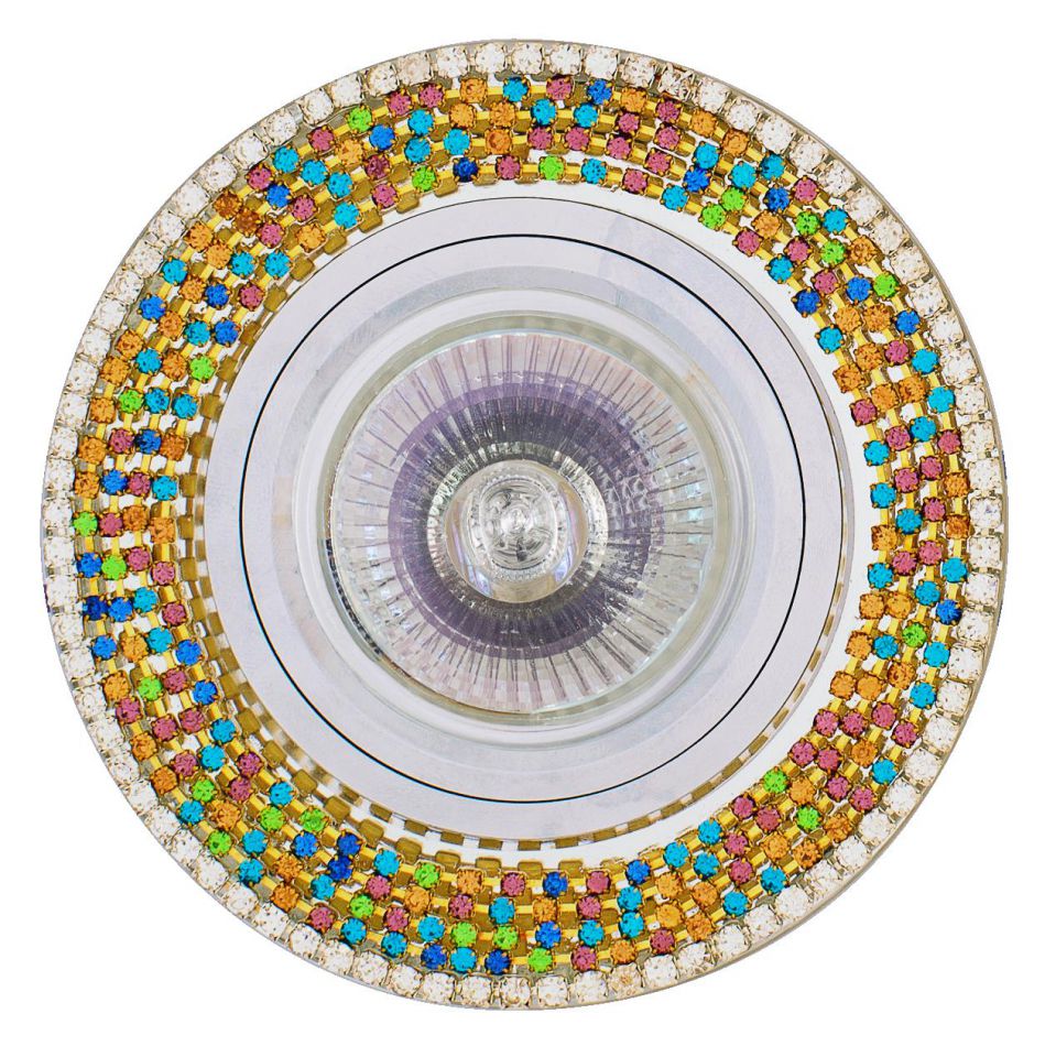 Точечный светильник De Fran FT 514 зеркальный со стразами хром зеркальный + стразы разноцветные MR16 1 x 50 вт