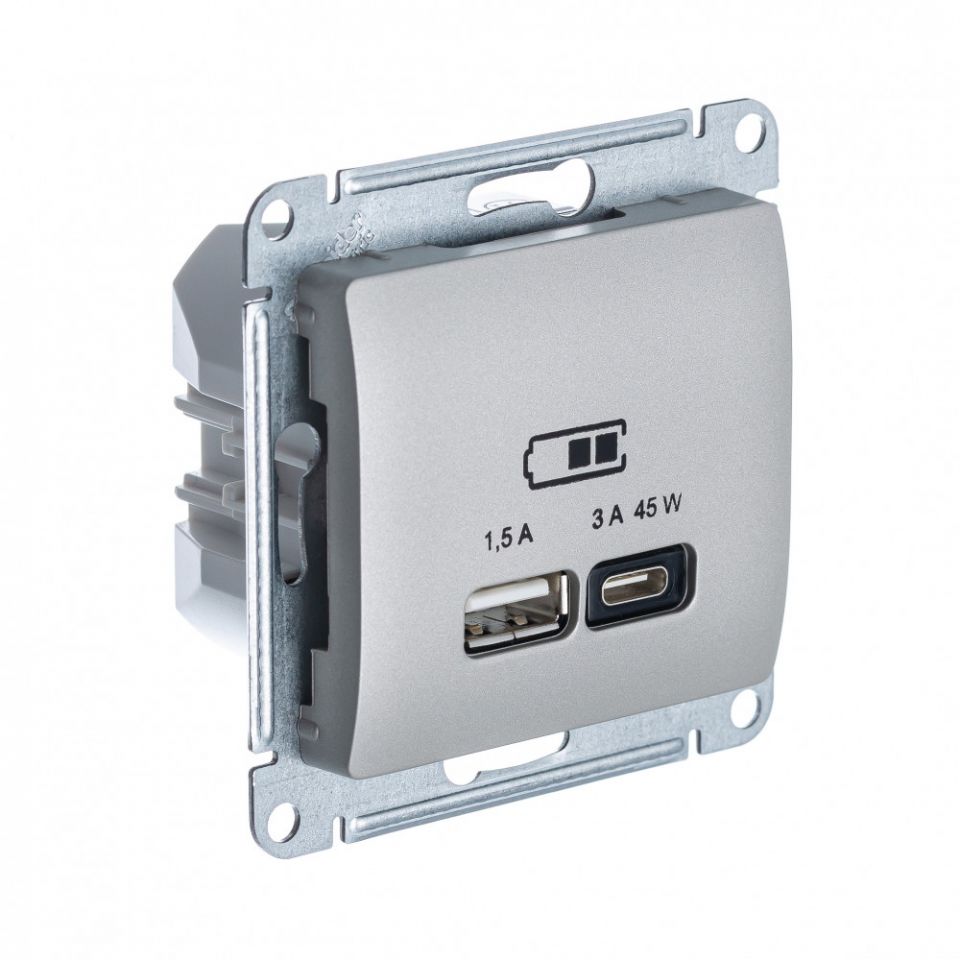  Systeme Electric GLOSSA USB РОЗЕТКА А + тип-С 45Вт высокоскор.заряд. QC, PD, механизм, ПЛАТИНА