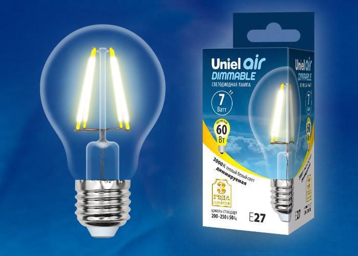 Лампа светодиодная Uniel LED-A60-7W/WW/E27/CL/DIM GLA01TR картон