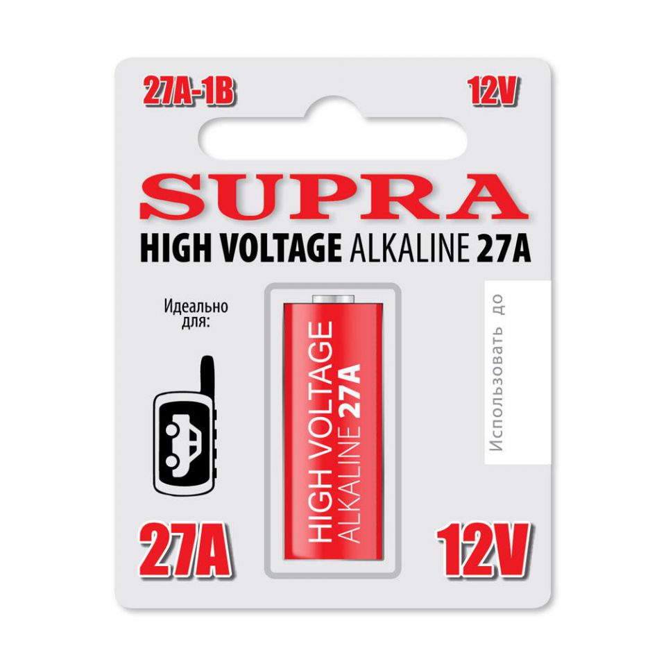 Элемент питания 12V Supra 27A-1B цилинидрический Alkaline щелочной высоковольтный HIGH VOLTAGE