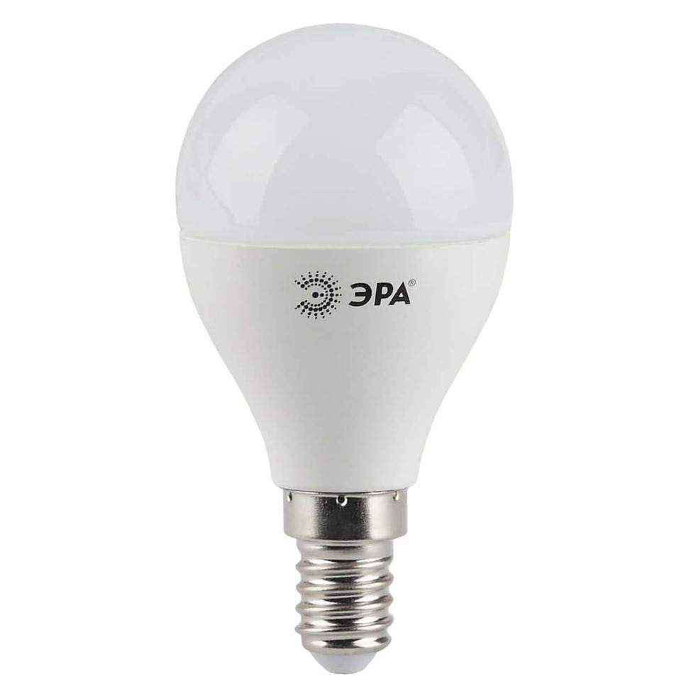 Лампа светодиодная Эра E14 5W 4000K шар матовый LED P45-5W-840-E14