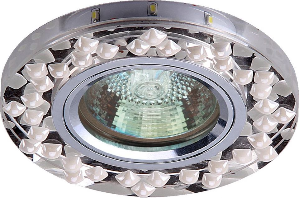 Точечный светильник De Fran FT 932 с торцевой светодиодной подсветкой хром зеркальный + кристаллы матовые 3000К LED/MR16