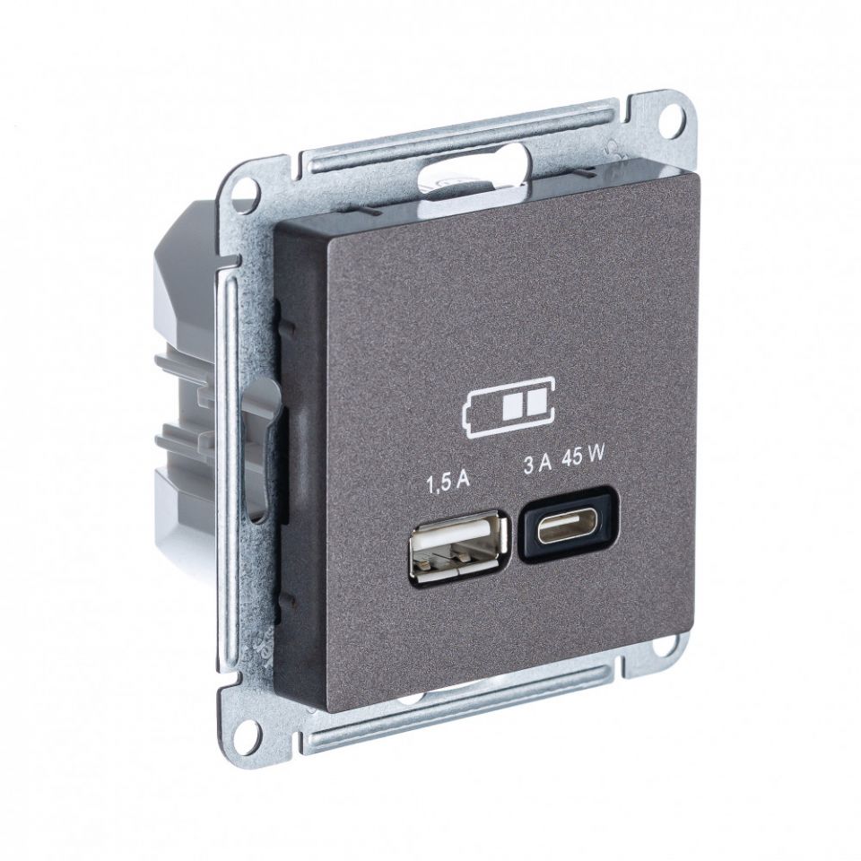  Systeme Electric ATLASDESIGN USB РОЗЕТКА A + тип-C 45Вт высокоскор.заряд. QC, PD, механизм, МОККО