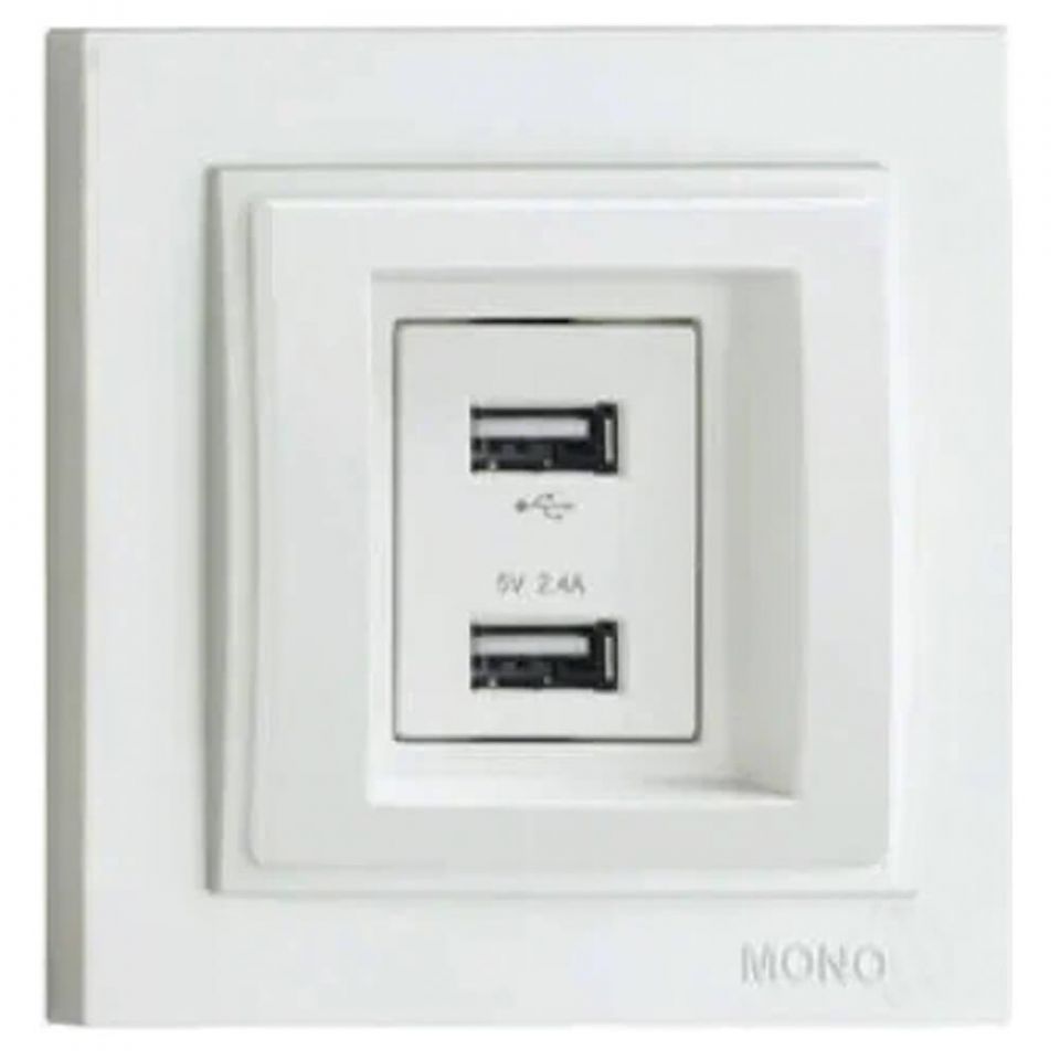 Розетка 2-а USB-зарядка Mono Electric Despina 250V белая 102-190005-178