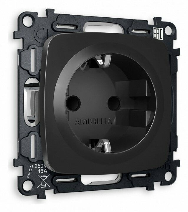 Розетка с заземлением и со шторкой, без рамки Ambrella Volt Quant MO807010