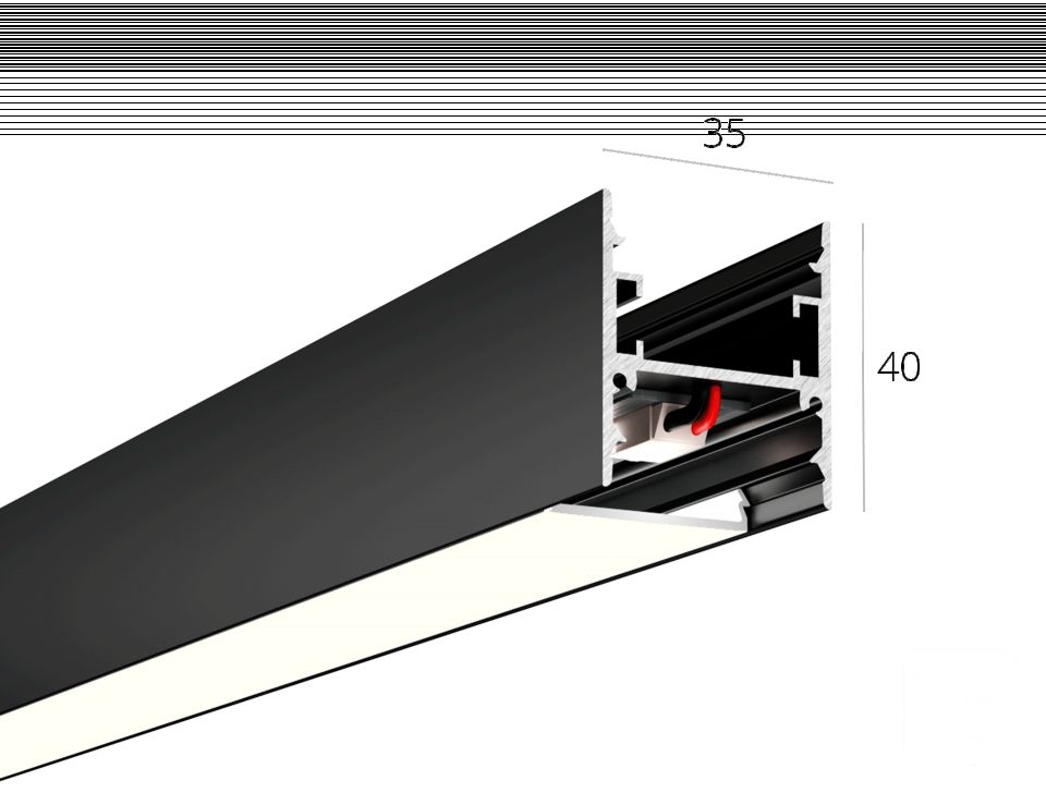  6063 Линейный светильник HOKASU 35/40-П NoPS (RAL9005/2000mm/LT70 — 4K/76W) — БЕЗ БП