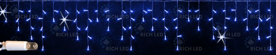 Гирлянда Rich LED Бахрома 3*0.5 м, флэш, колпачок, СИНИЙ, белый провод